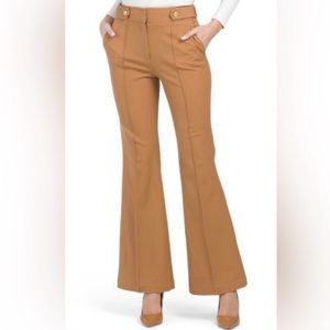Elie Tahari Crest Button Seamed Flare Pants Russet Brown Size 4 Retail $398